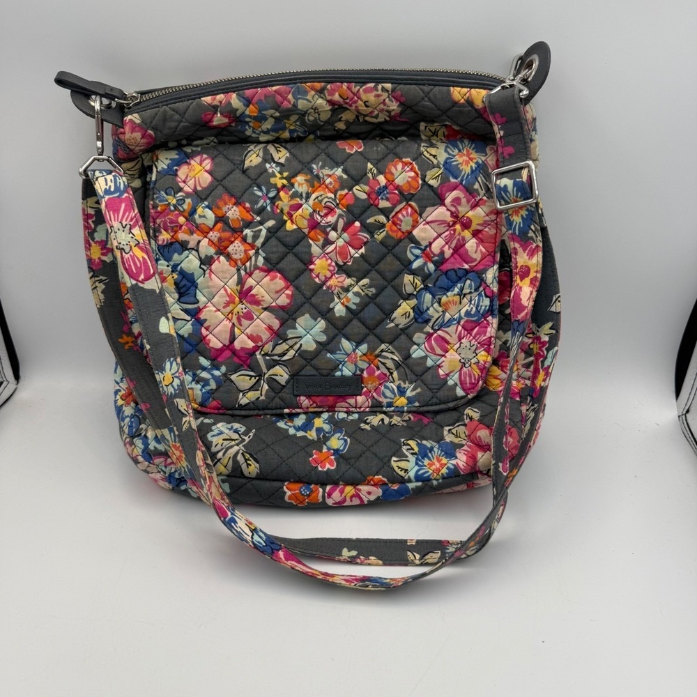 Vera Bradley Floral Quilted Cotton Crossbody Bag Gray Multi Grandma Core